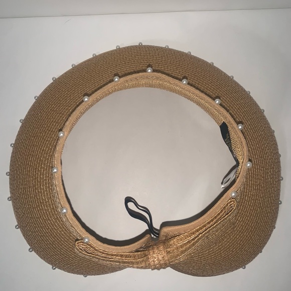 Magid Roll-Up Straw Sun Visor with Pearl Trim NWOT - Picture 3 of 5